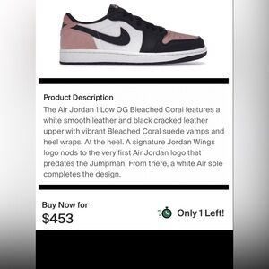 Rare Nike Air Jordan Low OG Shoes, Deadstock Bleached, Men’s 10.5 Women’s 12